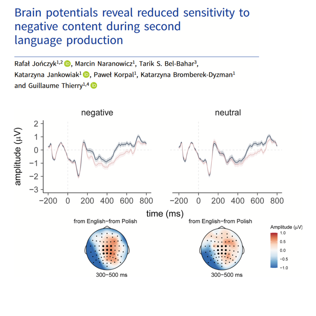 New paper entitled "Brain potentials reveal reduced sensitivity to negative content during second language production" published in Bilingualism: Language and Cognition